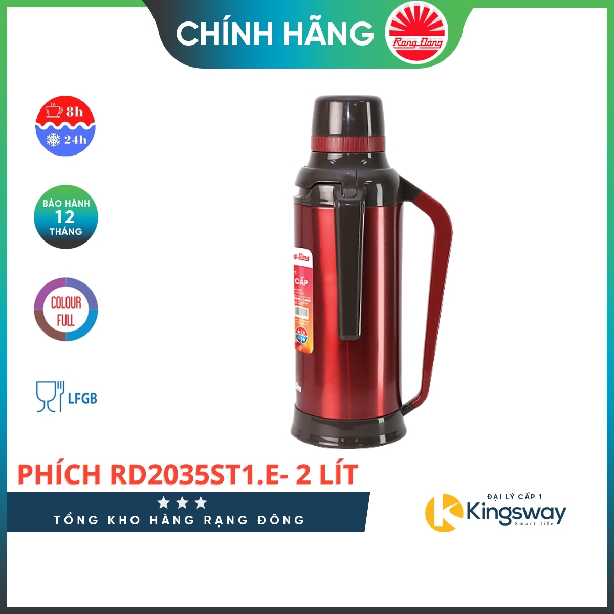 Phích nước rạng đông phích giữ nhiệt inox rd 2035 st1.e dung tích 2 lít