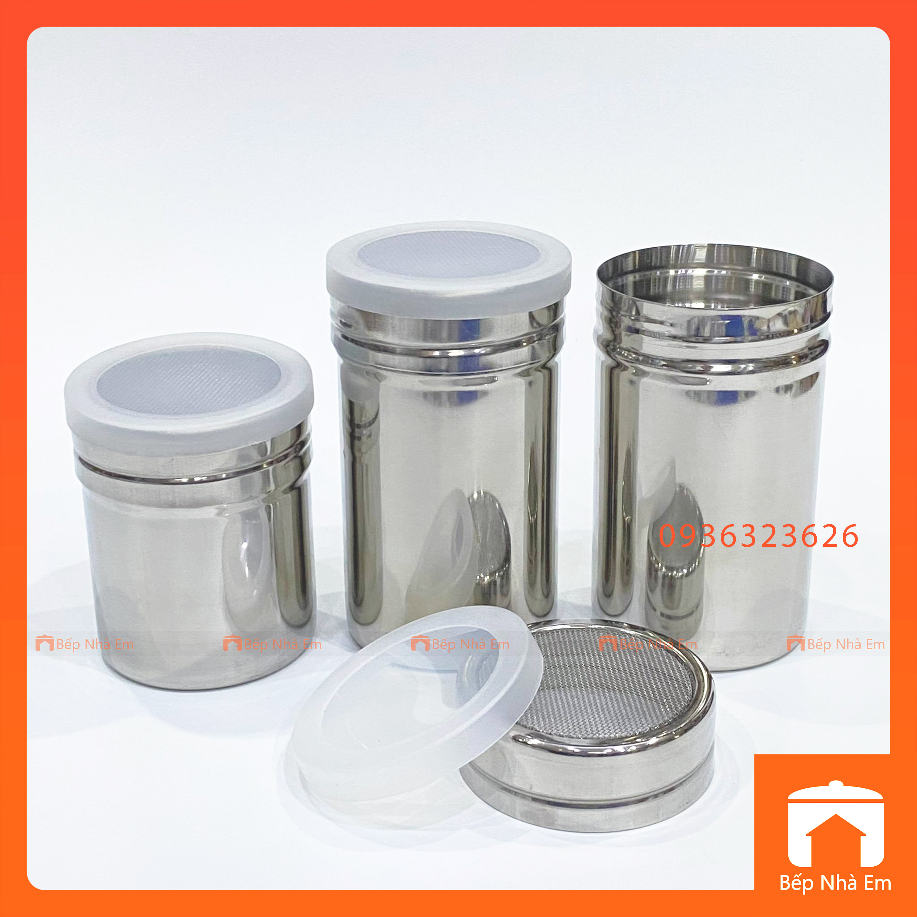 Hủ rắc bột ca cao - hủ tiêu lưới inox không gỉ