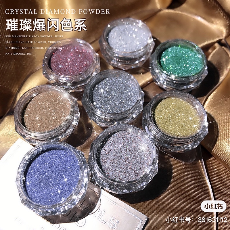 Nhũ rắc flash siêu sáng - set 8 hũ, nhũ kim tuyến nail samsam