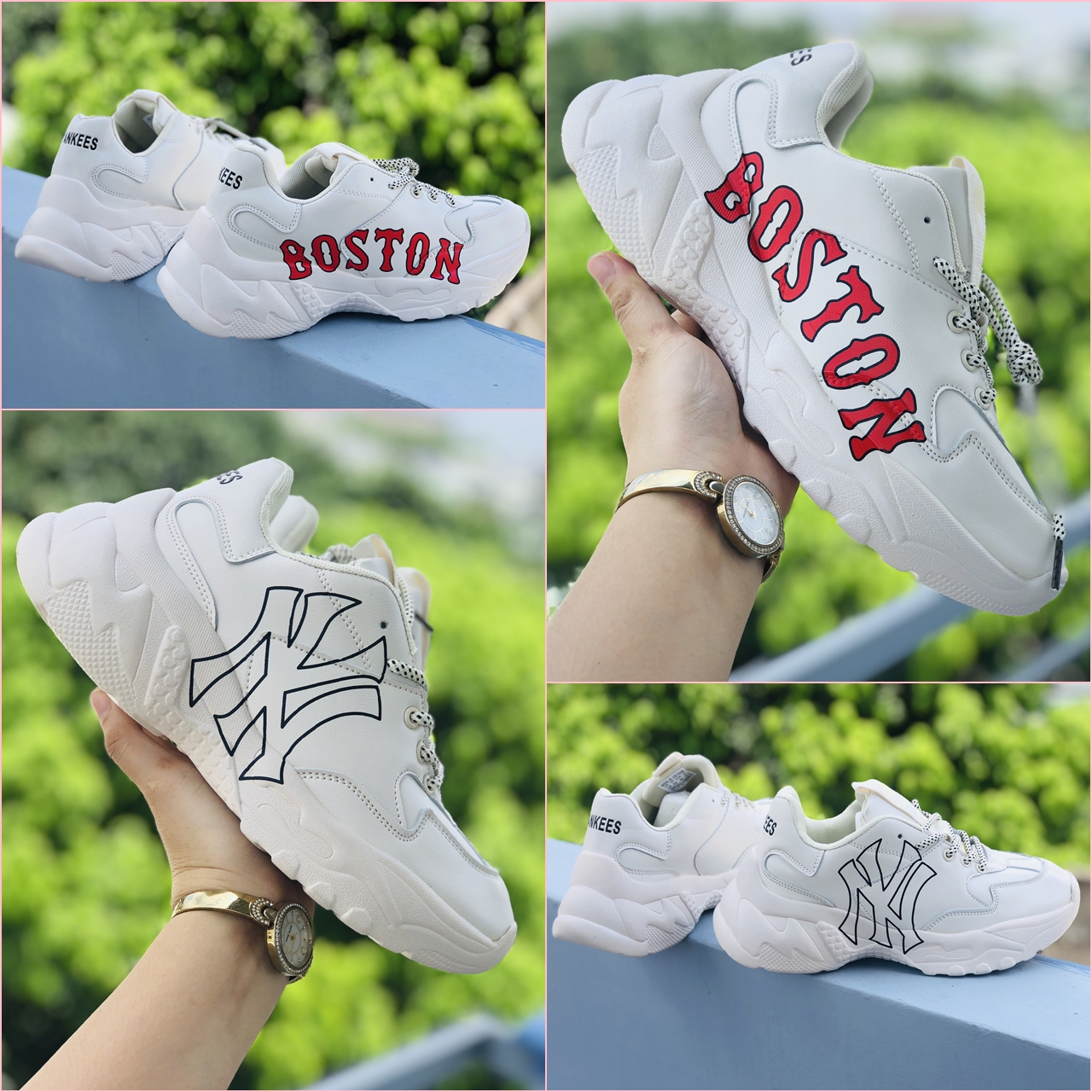 Giày thể thao nam nữ MLB màu trắng hot trent xin xắn, đế độn, chất xịn chuẩn loại 1 - Tặng hộp và ảnh thật/video tự quay