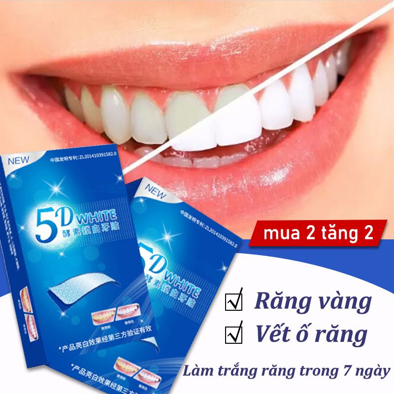 Hộp 7 Gói 14 Miếng dán trắng răng tiện lợi 5D White Teeth Whitening Strips trắng răng ố vàng siêu tốc sau 7 ngày tiện lợi dễ sử dụng