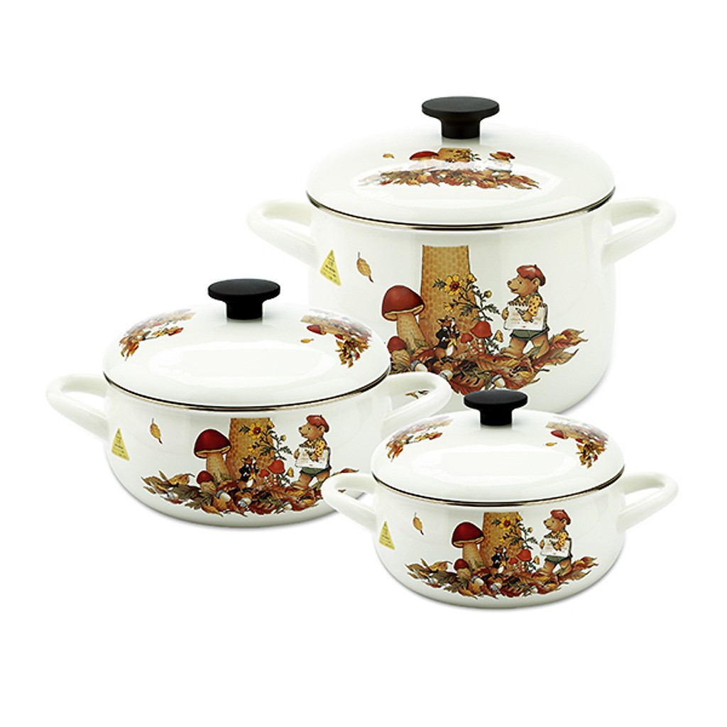 Bộ 3 nồi tráng men Nhật Bản cao cấp bếp từ Fujihoro FTCV-3 , nhập khẩu Thái Lan , bảo hành 2 năm
