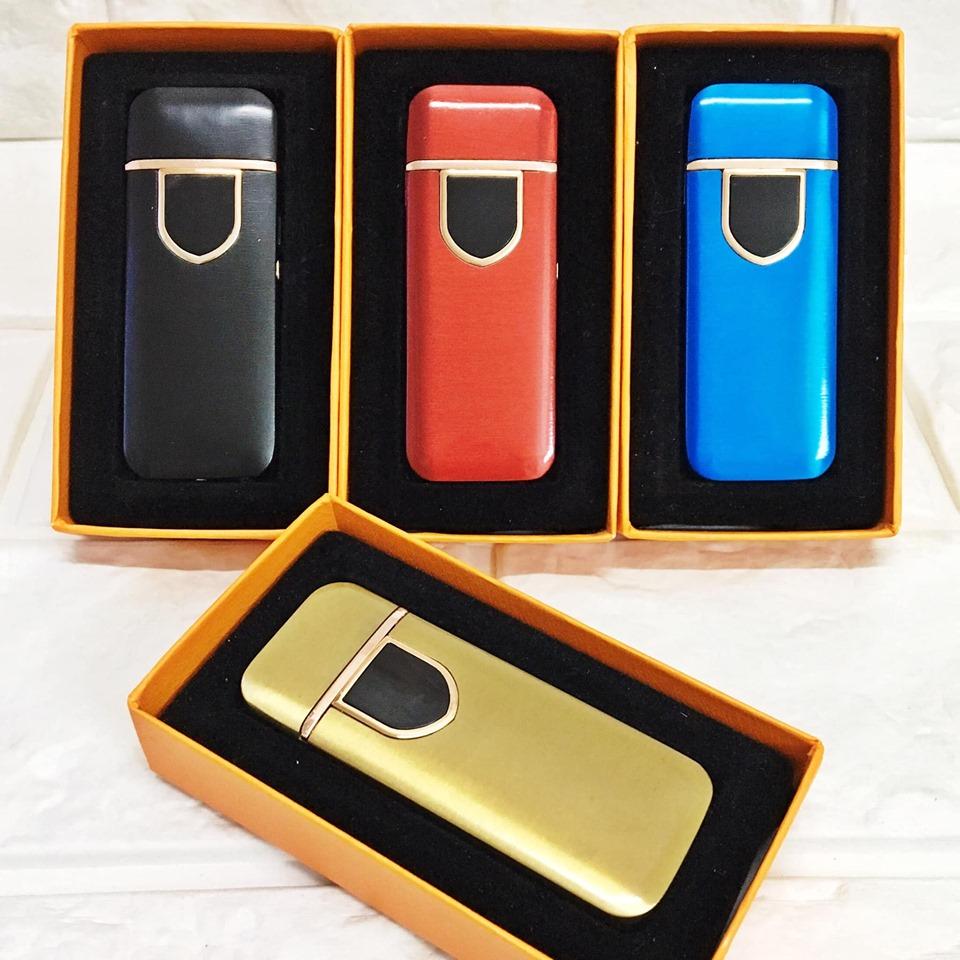 Bật lửa Hột quẹt điện cảm ứng dấu vân tay kèm đèn led hàng chất lượng sang chảnh 2in1 full box