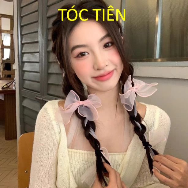 Kẹp tóc đính 2 nơ voan phụ kiện tóc tiên dành cho nữ