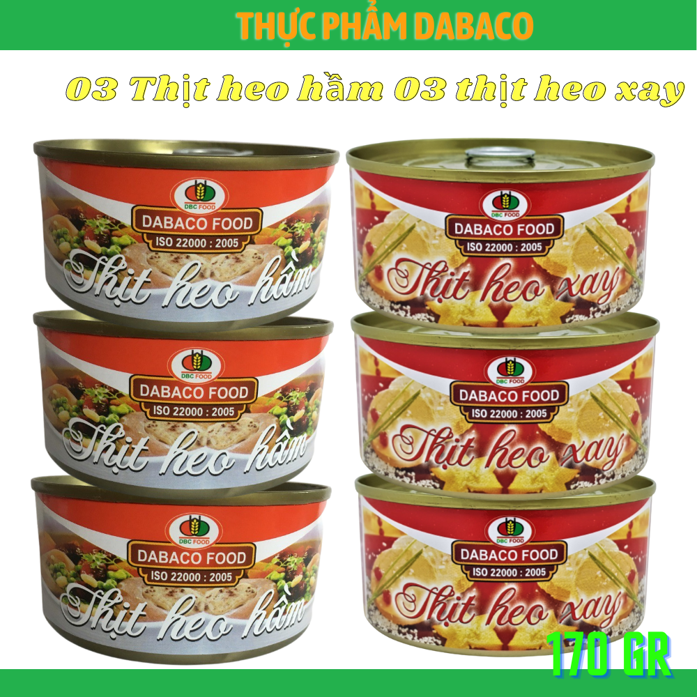 Thịt heo Dabaco  gồm 03 hộp thịt xay và 03 hộp thịt heo hầm  hộp 170gr chuẩn combo tiện lợi ăn liền- VIKITA MARK
