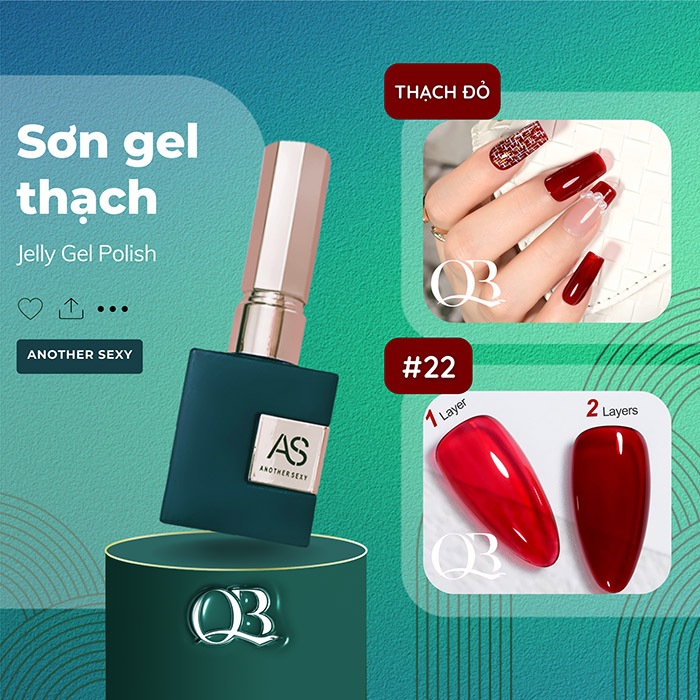 Sơn gel AS chai vuông sơn gel màu đỏ thạch 15ml (cần hơ đèn)