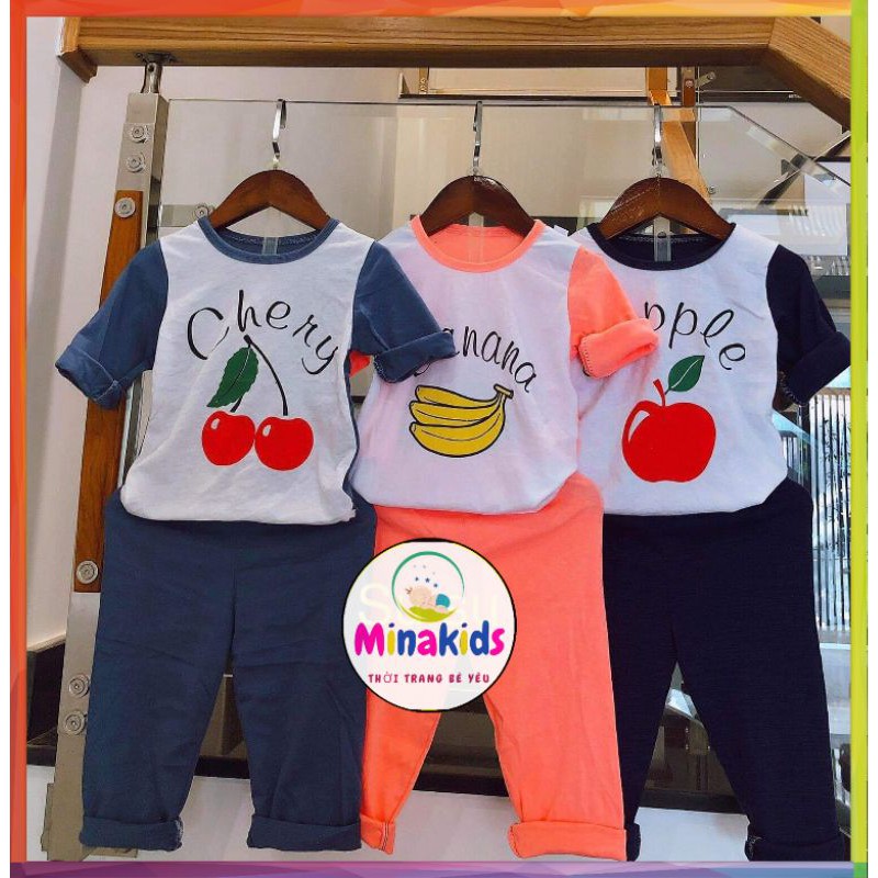 Bộ áo thun cotton dài tay in hình trái cây mềm mại cho bé trai và gái cực dễ thương
