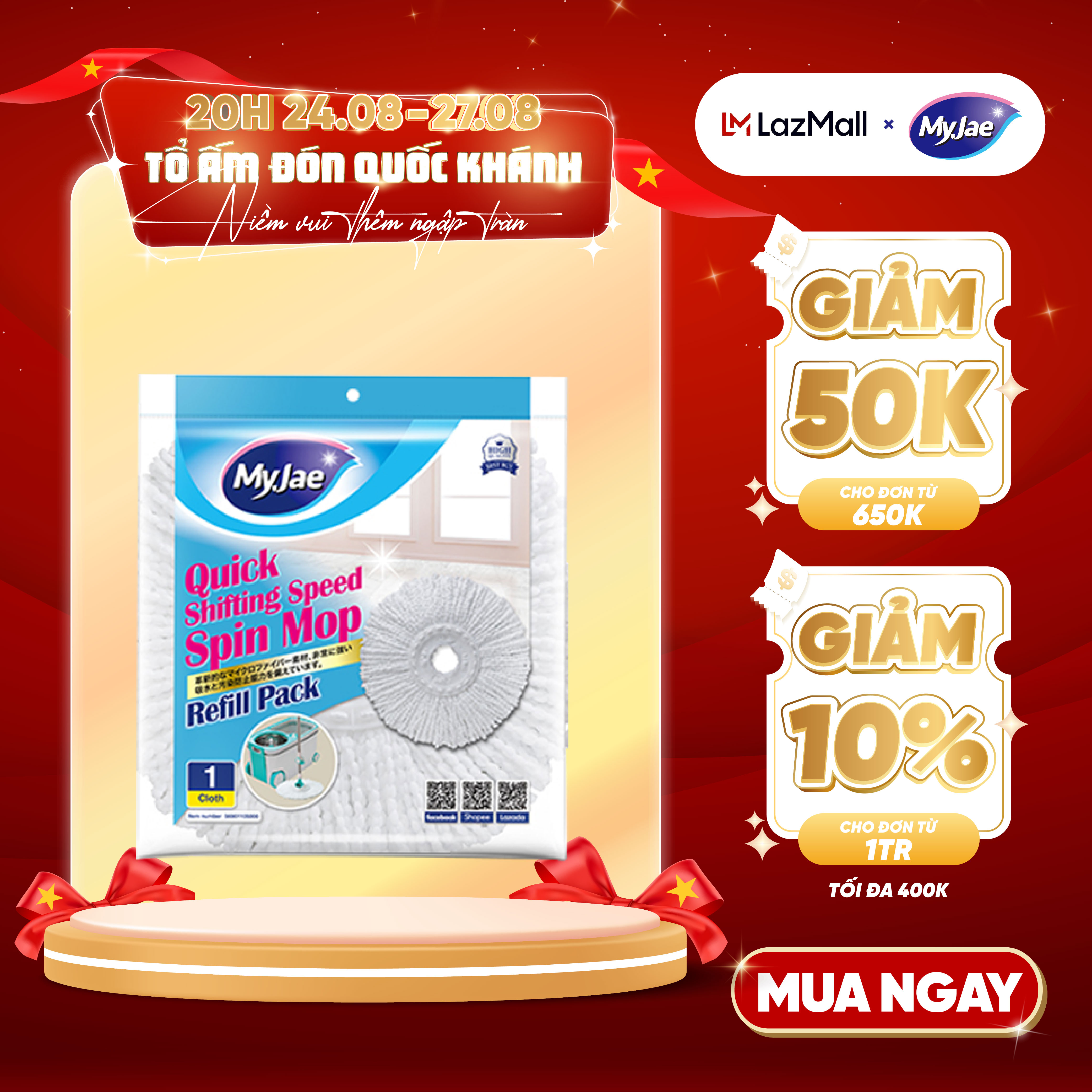 Bông Lau Thay Thế MyJae Dạng Tròn Dành Cho Cây Lau Nhà Xoay 360 Độ