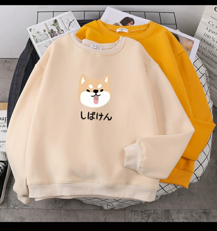 Áo nỉ cổ tròn bo gấu chó chữ tàu chất nỉ da cá dày siêu ấm 75