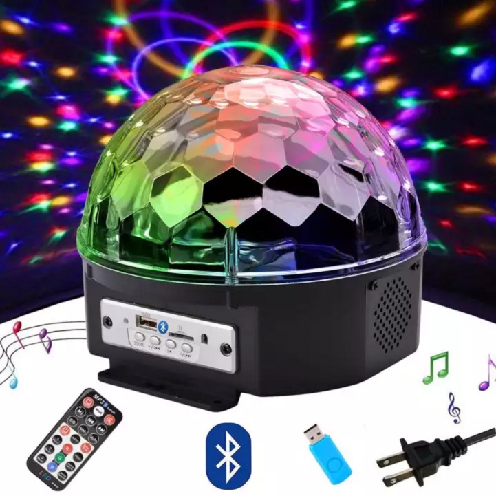 ĐÈN LED QUẢ CẦU CẢM ỨNG, ĐÈN PHA LÊ 7 MÀU NHÁY XOAY THEO NHẠC + USB + REMOTE