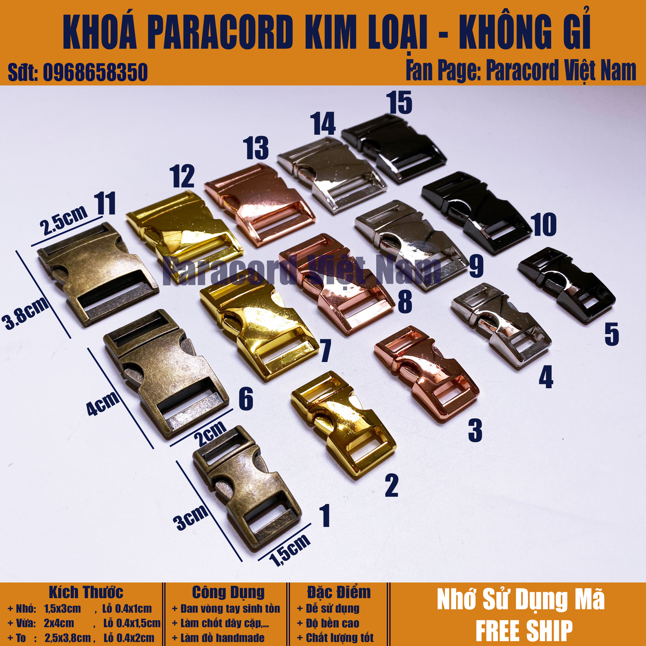 Khóa Paracord Kim Loại Không Rỉ Làm Vòng Tay Sinh Tồn