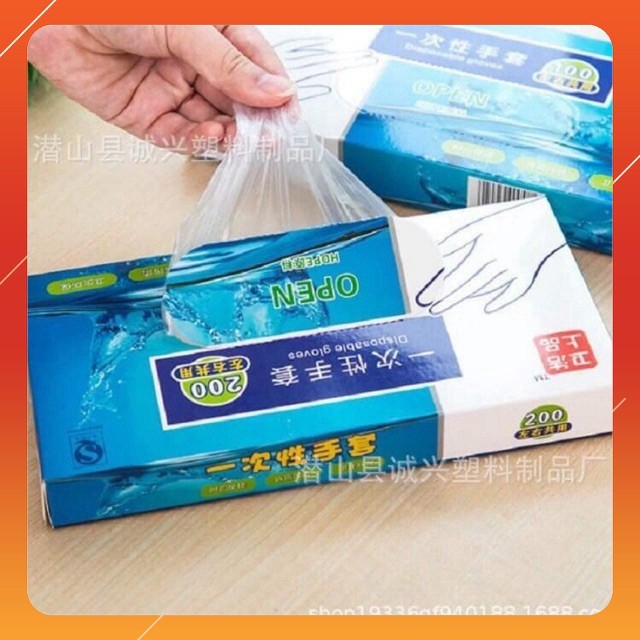 Hộp 200c găng tay xốp găng tay nilon bao tay nilon dùng 1 lần tiện lợi loại tốt loại dày, dai