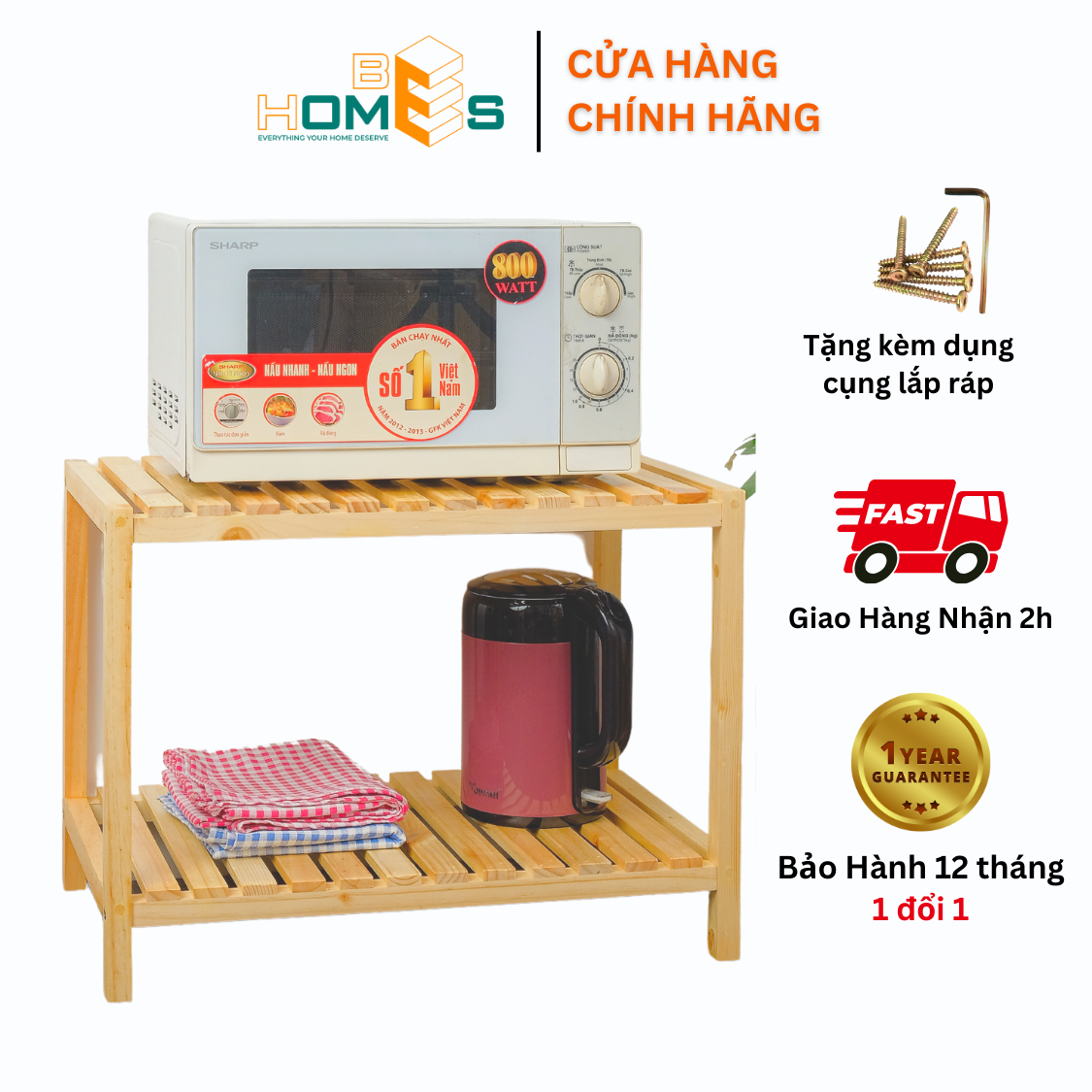 Kệ lò vi sóng gỗ đa năng 2 tầng