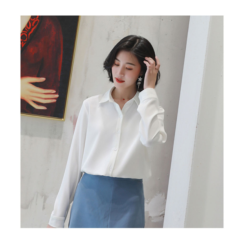 Áo sơ mi CERA-Y nữ form rộng tay dài vải voan màu đen / màu trắng CRA036