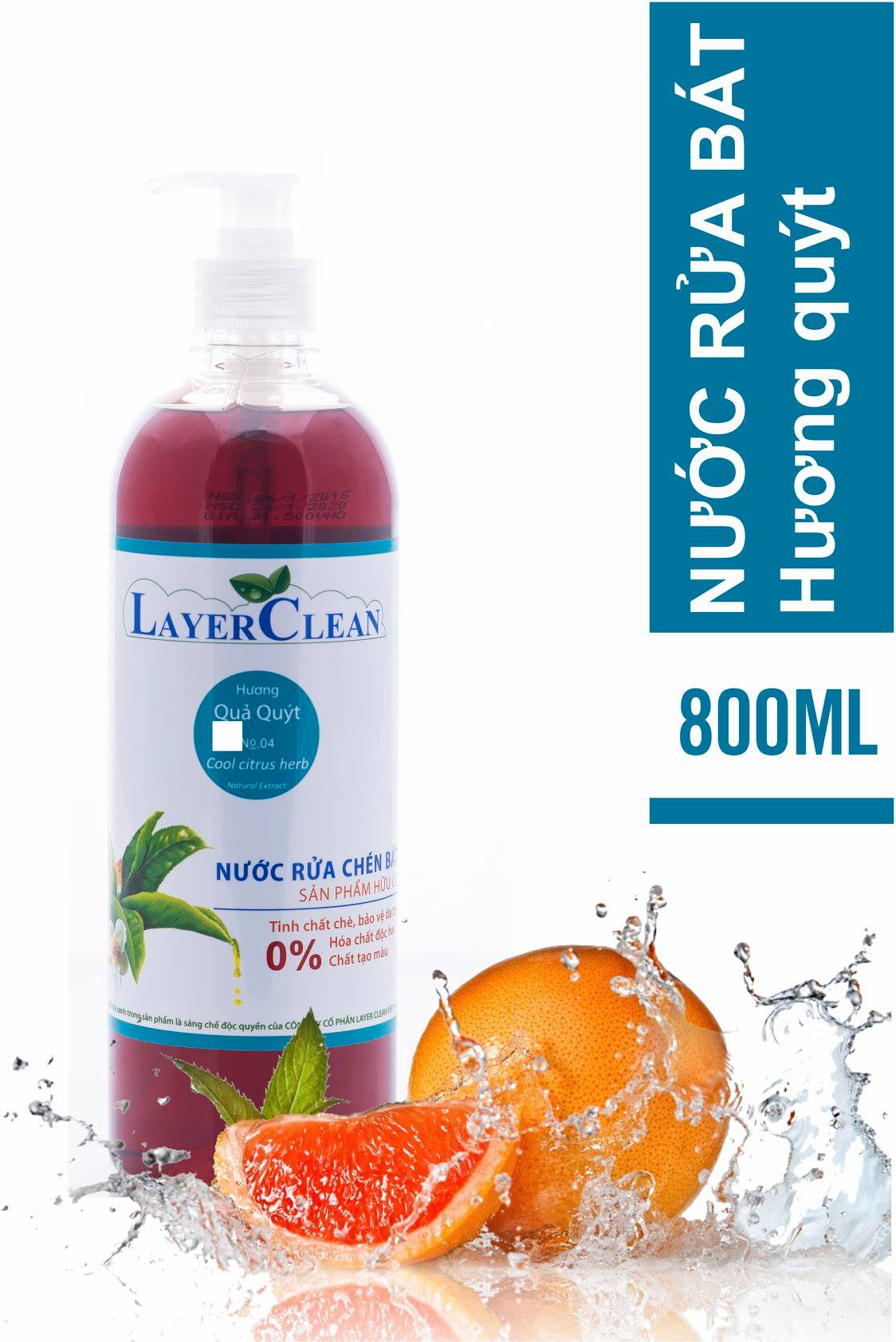 Nước rửa bát hữu cơ Layer Clearn 800ml Hương Quýt
