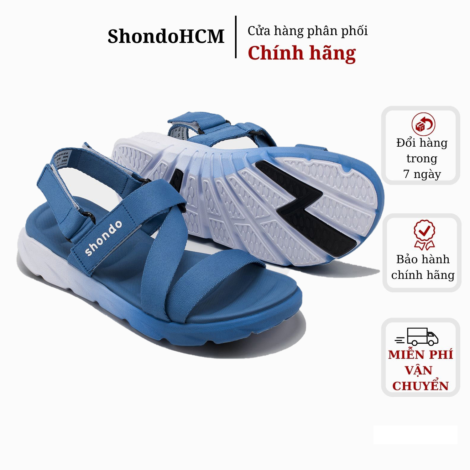 Giày sandal Shondo nam nữ đi học đế bằng ombre xanh parisian trắng F6S0339