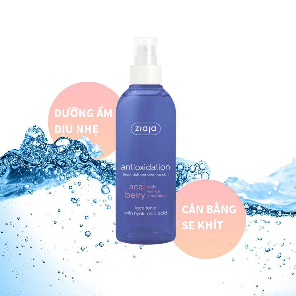 Nước hoa hồng cân bằng dưỡng ẩm dạng xịt chống lão hóa da ZIAJA Antioxidation Acai Berry Face Toner with hyaluronic acid VEOR STORE 200ML
