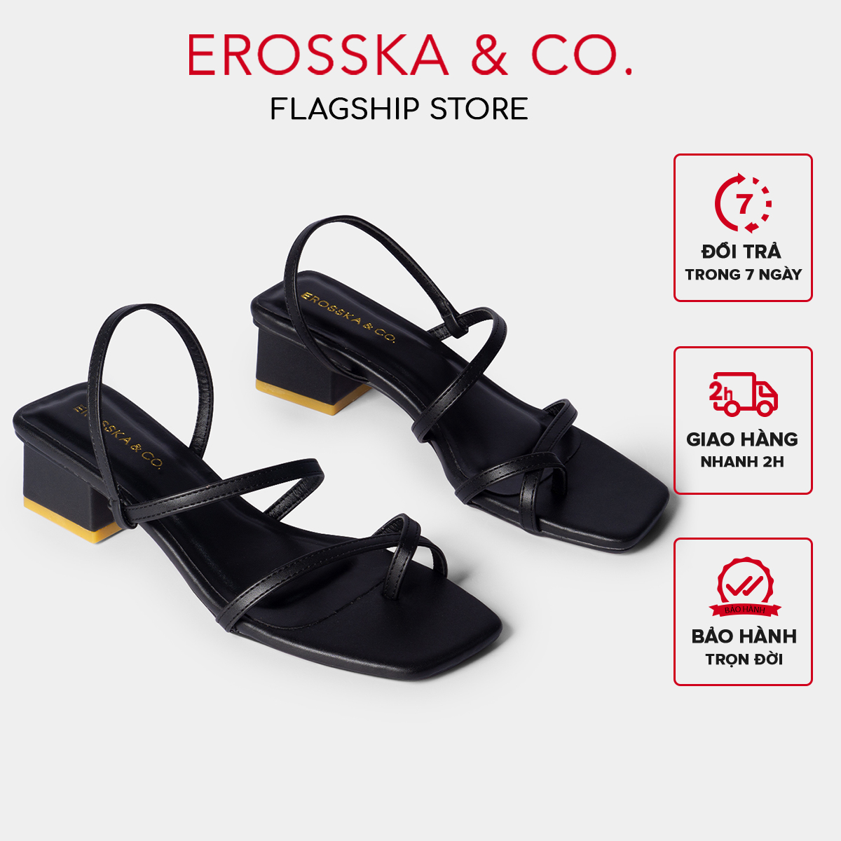 Giày sandal cao gót nữ Erosska kiểu dáng xỏ ngón dây mảnh thời trang cao 5cm màu đen - EB024