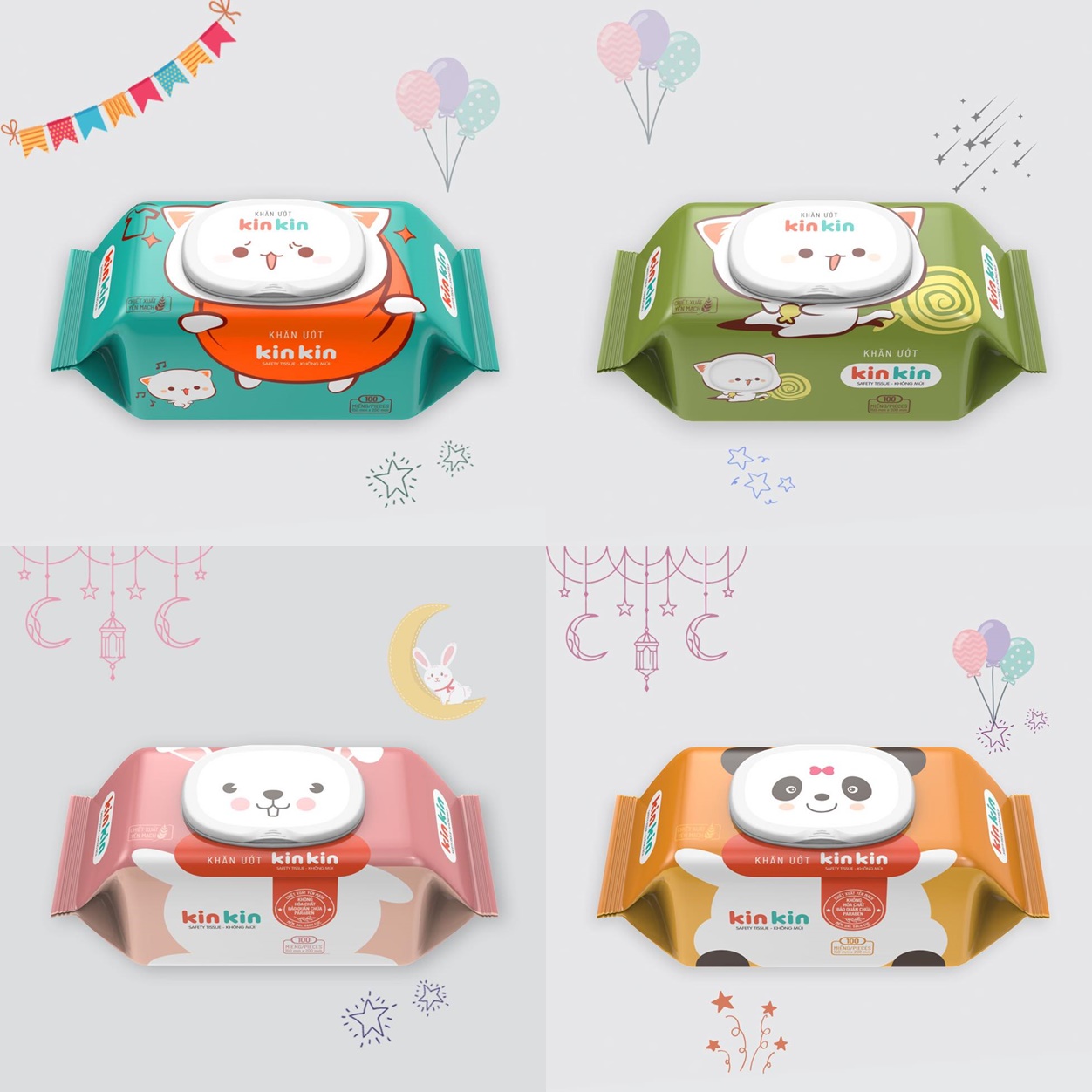 Khăn ướt kin kin 100 tờ - Khăn ướt không mùi cho bé- Khăn ướt cho bé sơ sinh - Khăn ướt Kinkin 100 tờ- không mùi an toàn cho bé - Combo 4 gói