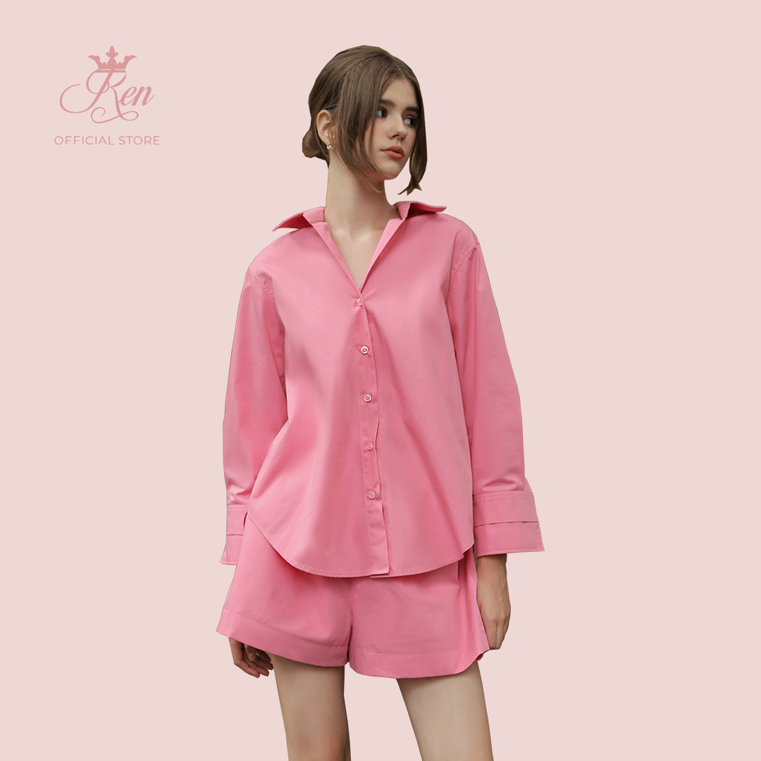 Ren by tee - áo sơ mi hồng tay dài