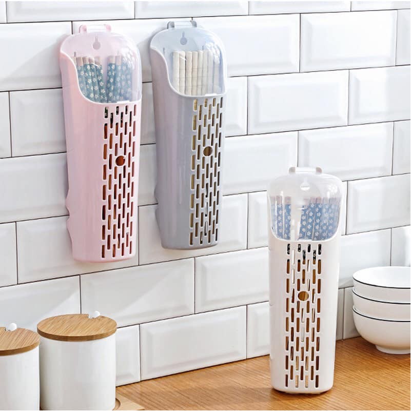Combo 2 Ống đựng đũa dán tường có nắp, treo đũa nhà bếp tiện lợi - hộp đựng đũa treo tường thông minh -Ống Cắm Đũa Thìa - Ống Cắm Muỗng Đũa, hộp nhựa đựng đũa thìa đa năng