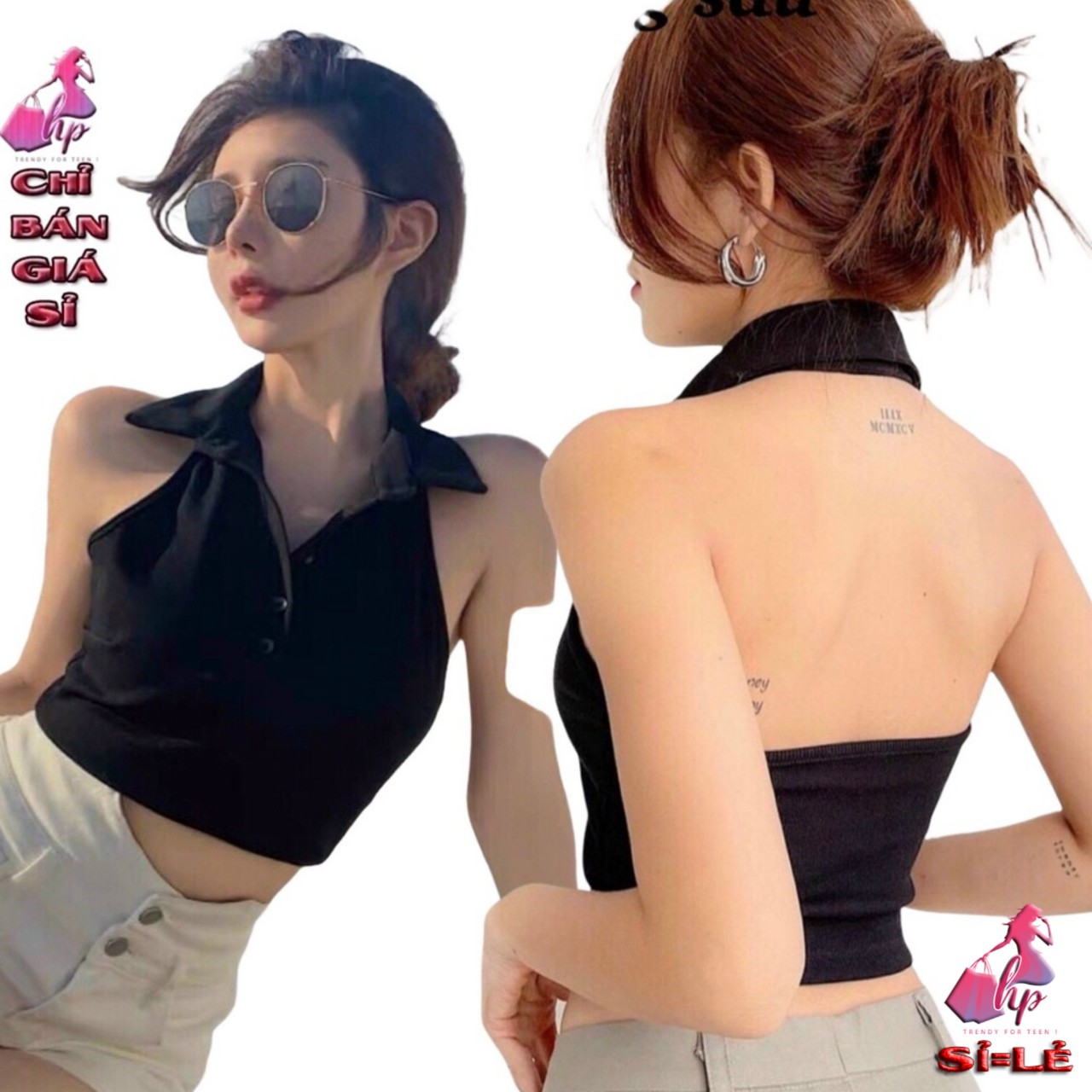 Áo kiểu yếm cổ bẻ croptop nữ đẹp ôm body hở lưng cực sexy mẫu mới thời trang -A11