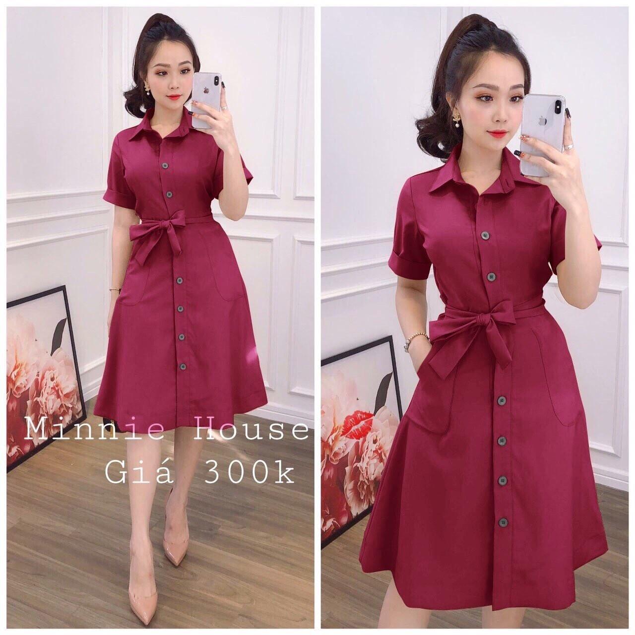 Đầm sơ mi lụa tuyết cột eo thời trang nữ uzu