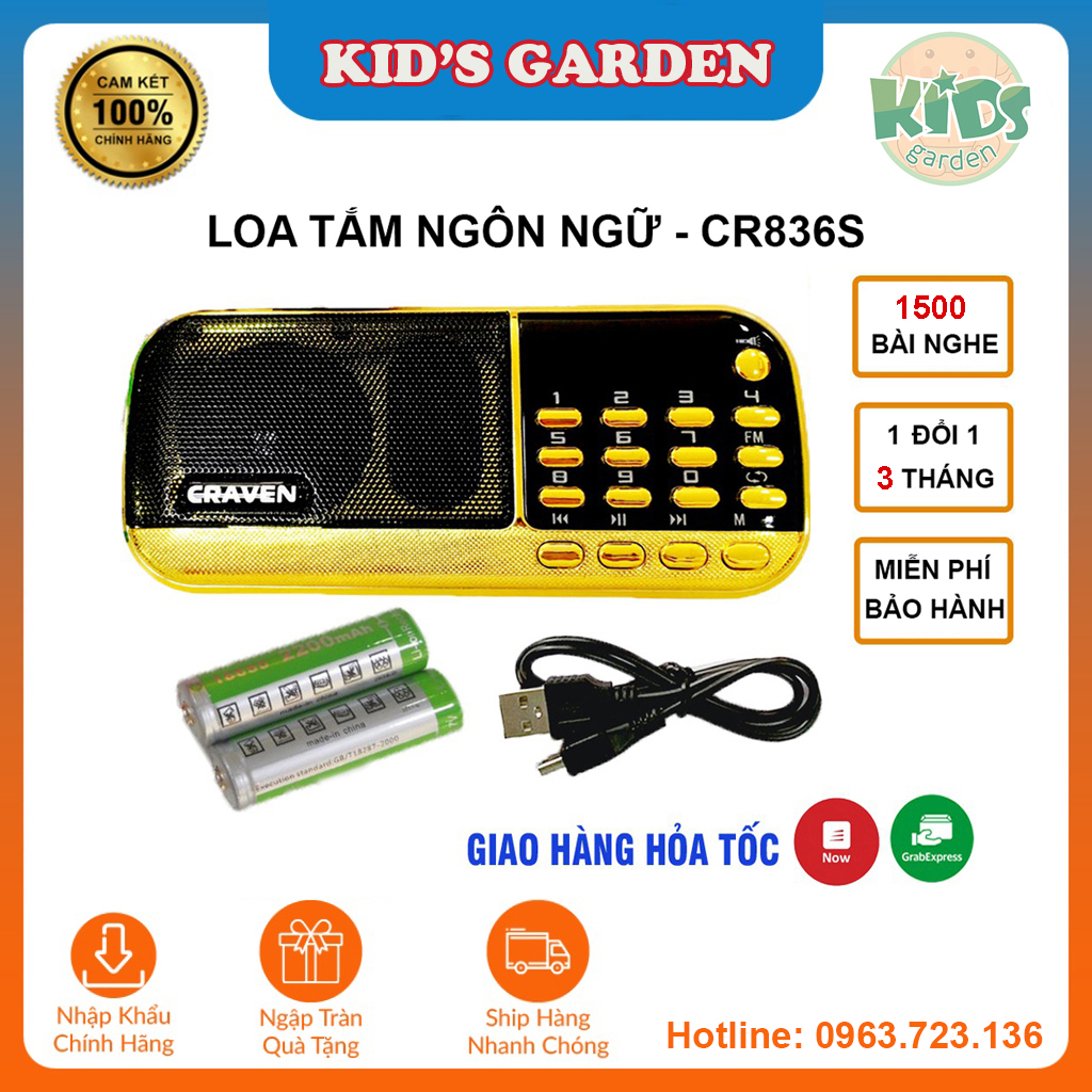 Loa tắm ngôn ngữ cho bé, loa craven cr 836s 2 pin chính hãng