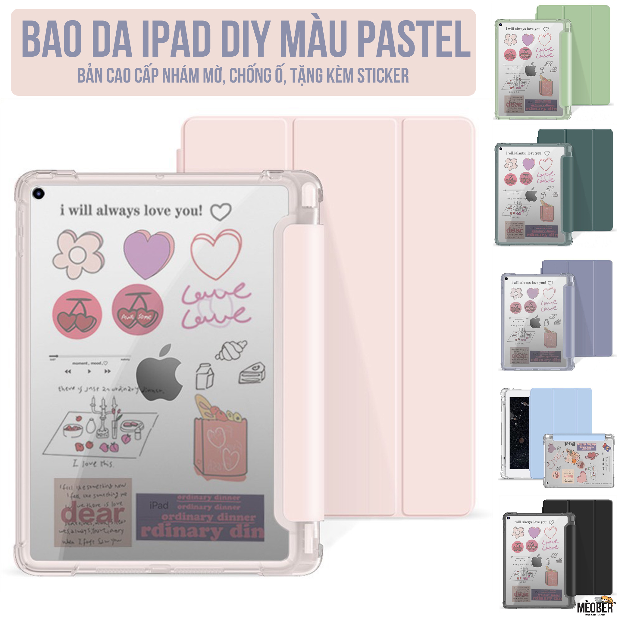 [DIY] Bao da cover iPad màu pastel tối giản, nhám mờ & chống ố. Cover iPad Gen 5 6 7 8, Mini, Air 4 3, Pro 11 12.9