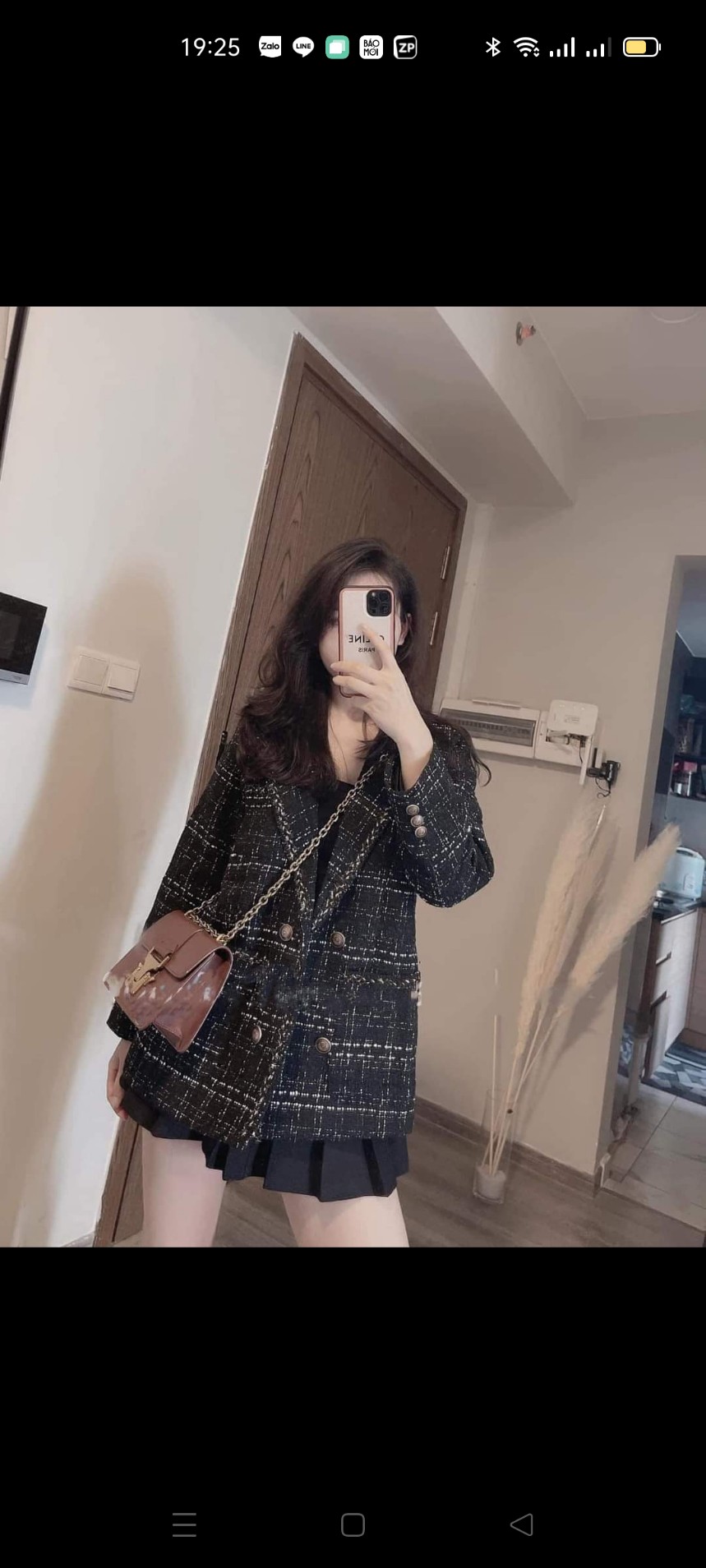 Áo dạ kẻ dáng blazer