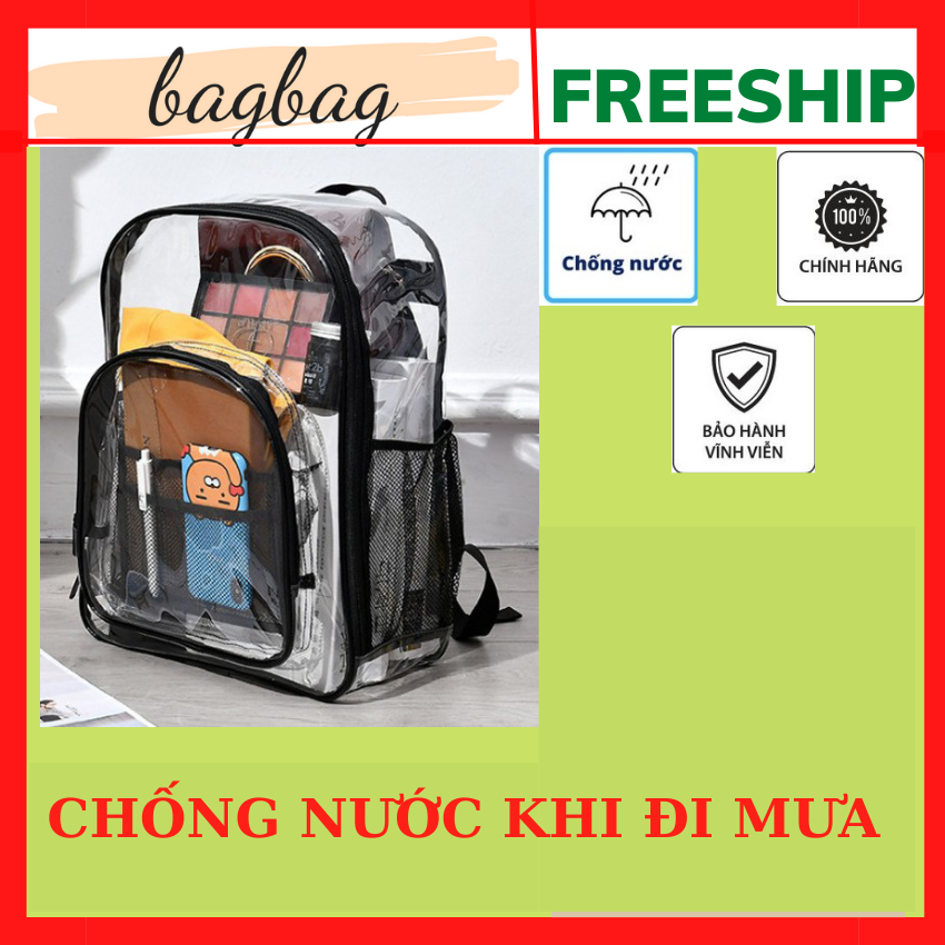 Balo nữ trong suốt học sinh sinh viên giá rẻ dựng mỹ phẩm chống nước có nhiều ngăn tiện lợi bagbag