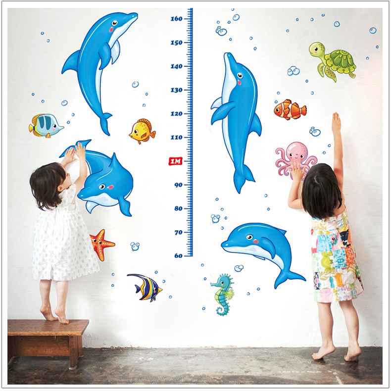 [HCM]Tranh decal dán tường thước đo chiều cao cá heo vui nhộn cho bé DTD024 (160 x 110cm)