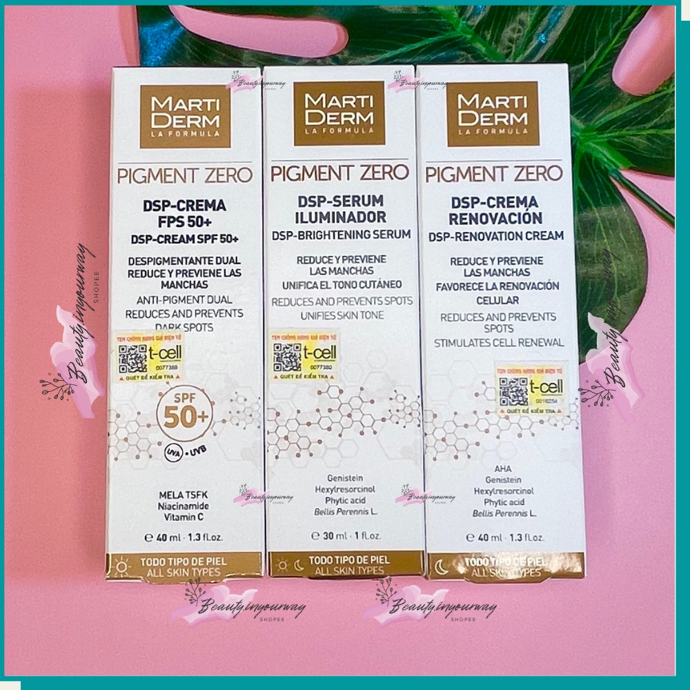 Bộ sản phẩm dưỡng da ngày đêm làm sáng & mờ đốm sắc tố - martiderm pigment zero dsp spf50+/dsp illuminator/dsp renovation