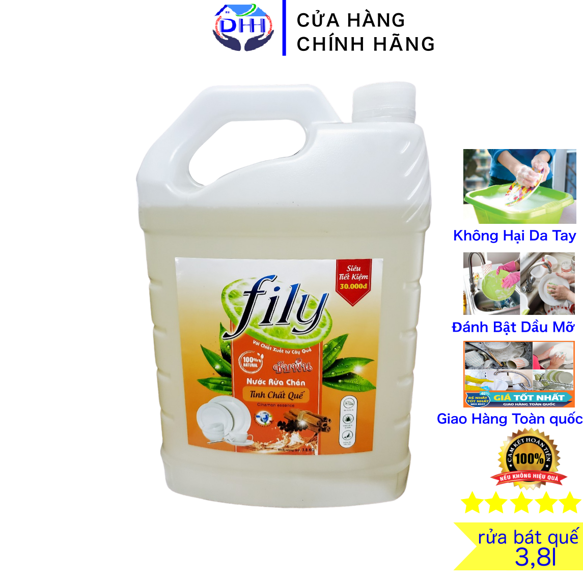 Nước Rửa Chén Bát 3,8 Lít Thái lan Tinh Dầu Quế FILY