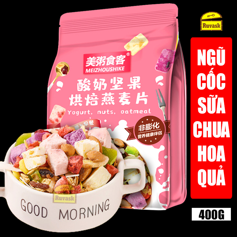 [GÓI HỒNG] Ngũ Cốc Giảm Cân Sữa Chua Trái Cây Mix Hạt Sấy Khô Oatmeal Yến Mạch Meizhoushike 400g - Ngũ Cốc Ăn Kiêng Dinh Dưỡng Ăn Liền - Đồ Ăn Vặt Nội Địa Trung Quốc - Ruvask