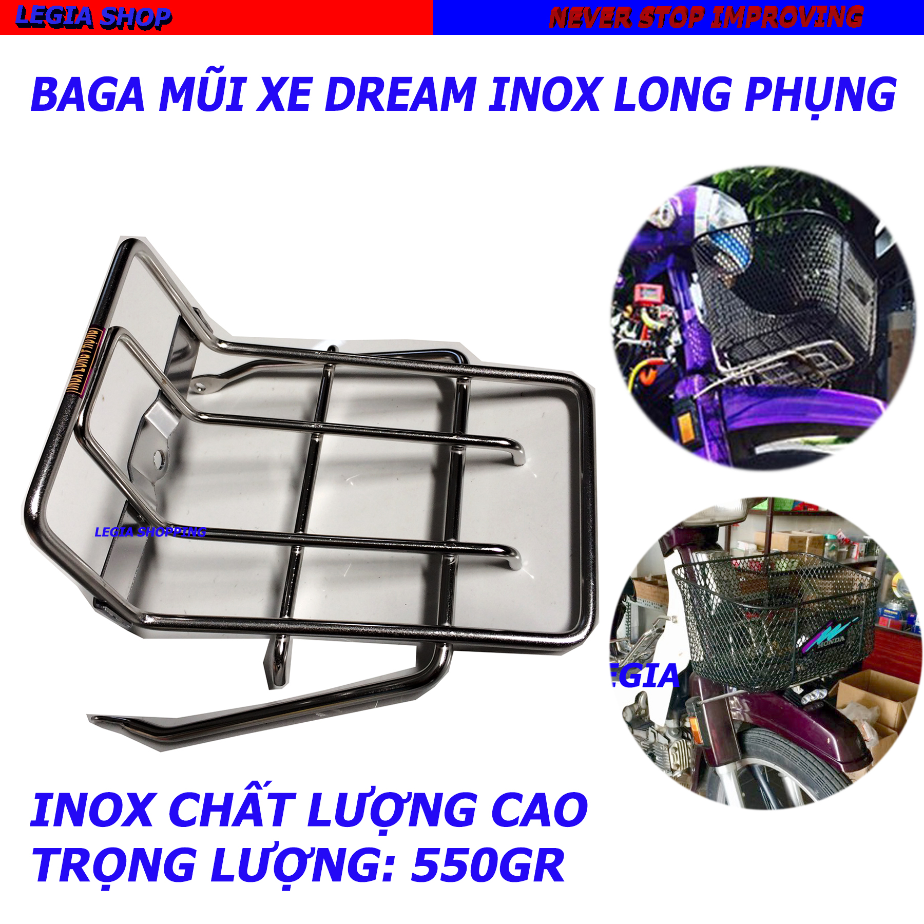 BAGA MŨI HONDA DREAM THÁI INOX 304 LONG PHỤNG