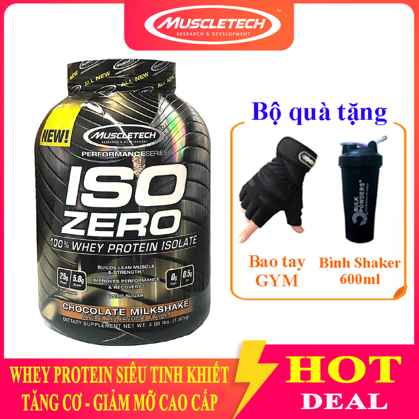 Sữa tăng cơ giảm mỡ cao cấp ISO ZERO của Muscle Tech hỗ trợ tăng cơ giảm cân đốt mỡ hương Chocolate hộp 59 lần dùng hỗ trợ tăng cơ, giảm cân, đốt mỡ, phục hồi và phát triển cơ bắp nhanh chóng
