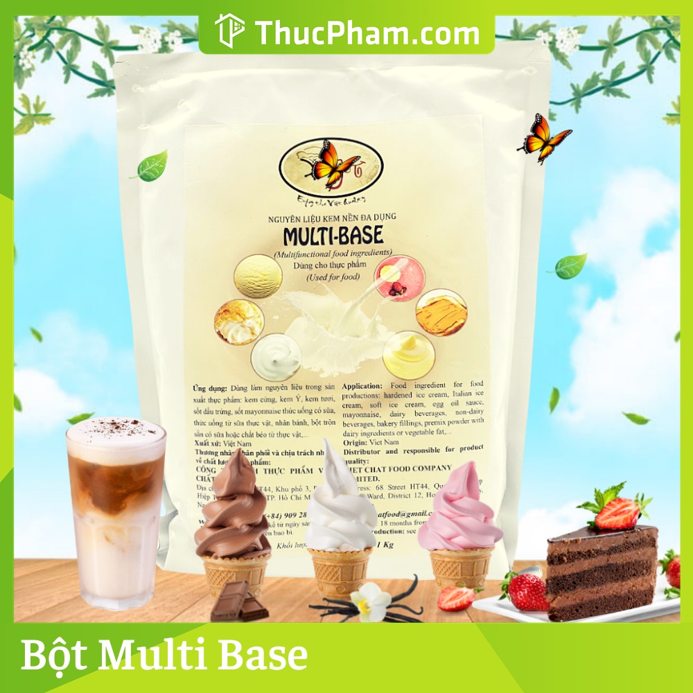 Bột MULTI-BASE- 1kg - Nguyên Liệu Kem Nền Đa Năng Hỗ Trợ Làm Kem Gelato (Kem Cứng), Pha Chế Đồ Uống, Nấu Ăn, Làm Bánh Tại Nhà