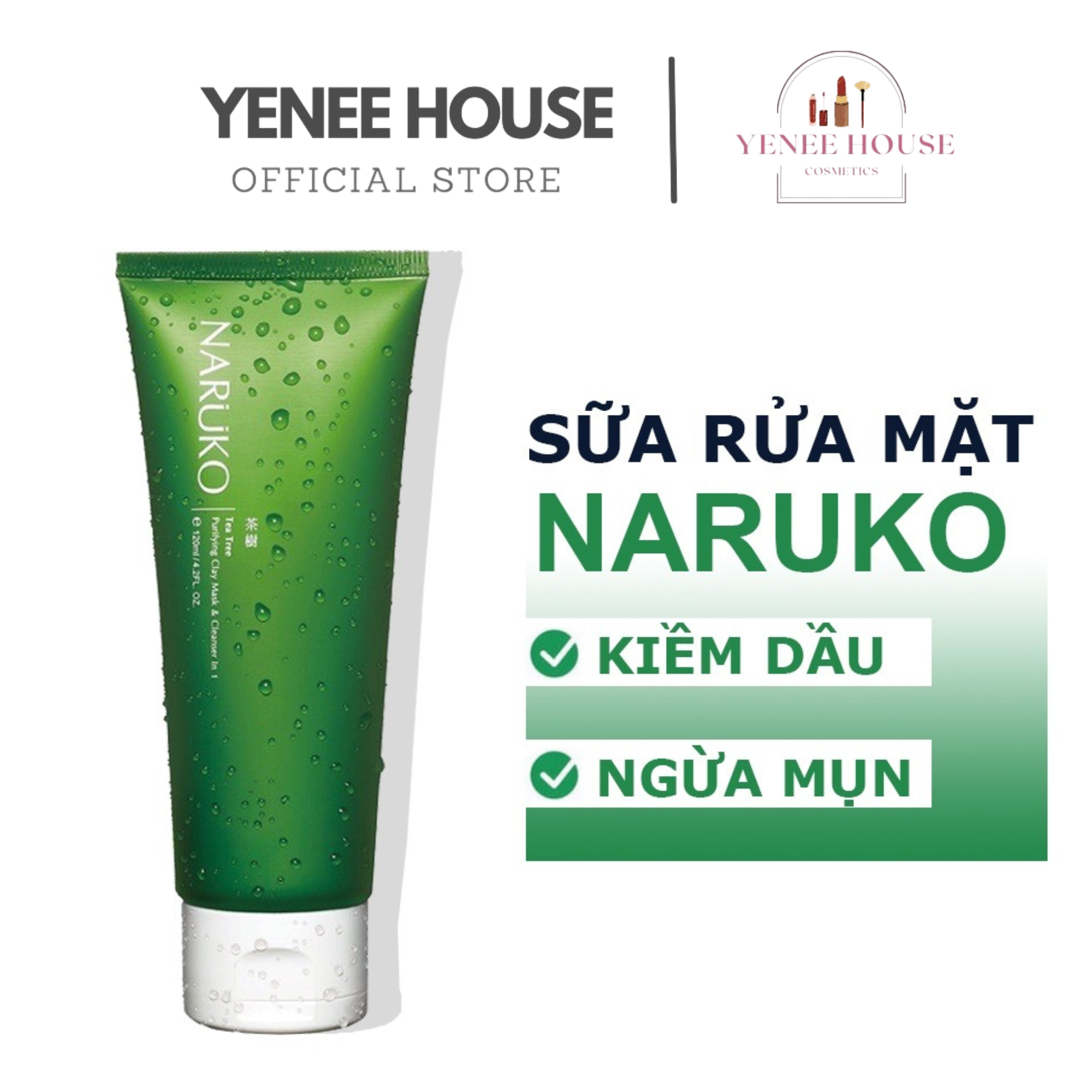 Sữa rửa mặt tràm trà naruko 120g, sữa rửa mặt 2 trong 1 tạo lớp mặt nạ đất sét và rửa sạch sâu lỗ chân lông.