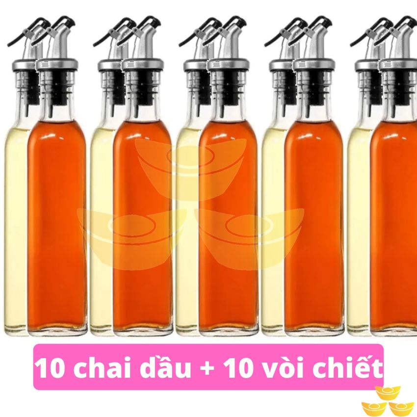 Combo 10 Chai thủy tinh đựng dầu, mật ong, dấm, tinh dầu, siro, nước mắm ăn kèm 10 vòi chiết chuyên chai lọ thủy tinh giá sỉ 500 ml 500ml SG-CD500-10