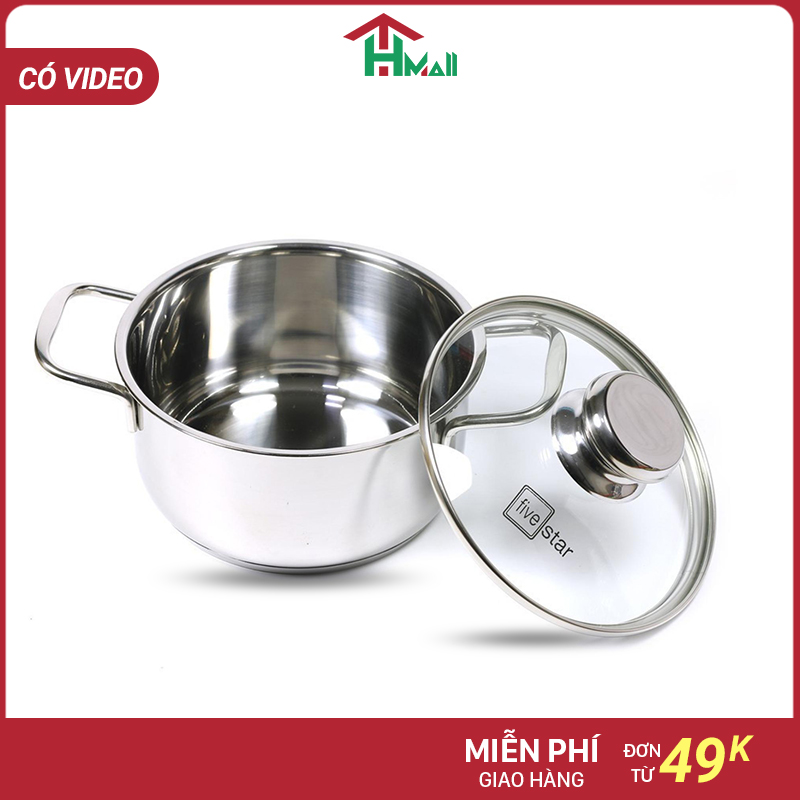 Nồi inox 3 đáy cao cấp  Fivestar size 24cm giảm giá - nồi inox 430 sử dụng được bếp từ nắp kính - nồi inox size vừa luộc gà