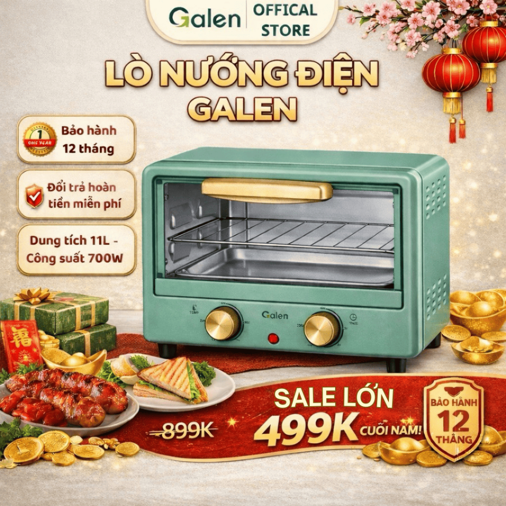 Lò Nướng Điện GALEN Công Suất 700W, Dung Tích 11L Dùng Để Nướng Gà, Nướng Thịt, Bánh, Nướng Rau Củ