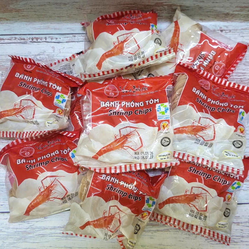 [SET 10 gói TÔM x 100gr] BÁNH PHỒNG TÔM BÍCH CHI Shrimp Chips (HALAL)