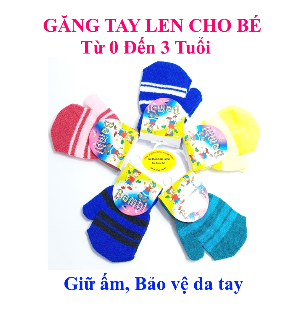 Găng tay len Bao tay len cho trẻ từ 0 đến 3 tuổi Bít ngón Sọc ngang Nhãn Bambi Chống nắng Giữ ấm Bảo vệ da tay Sx tại VN