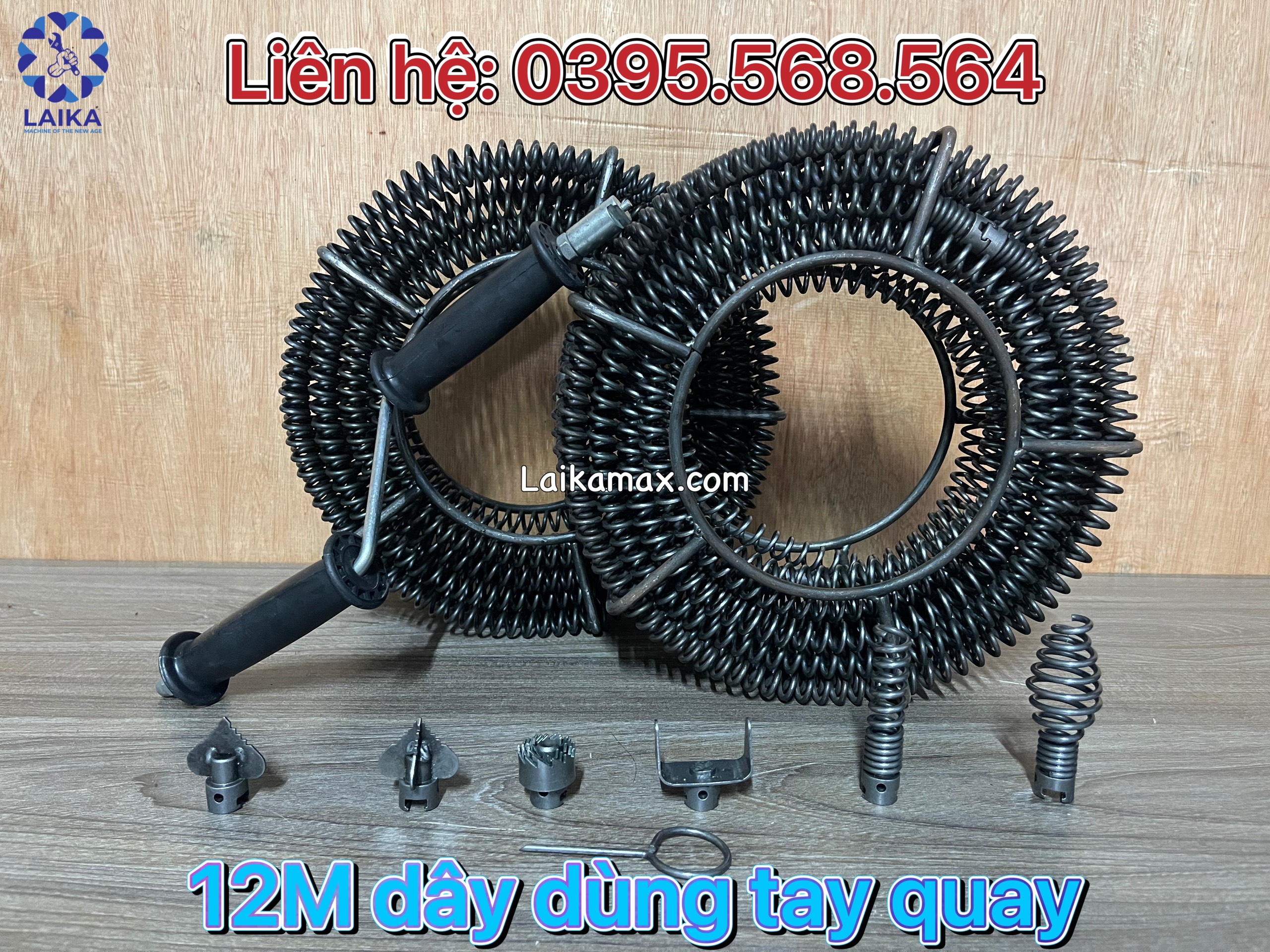Dây thông cống dùng tay quay dài 12m + 6 đầu thông + tay quay