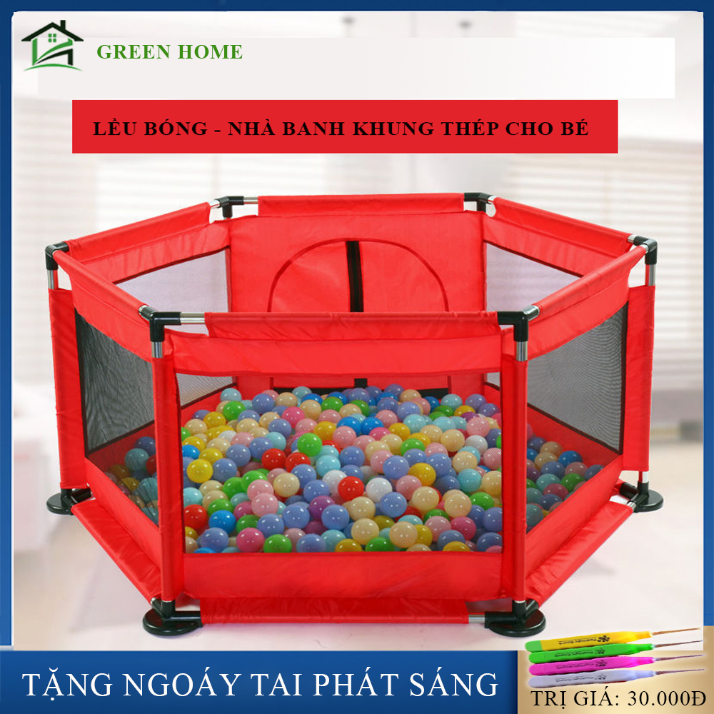 Lều bóng- Cũi bóng- Nhà bóng khung thép không rỉ( Tặng kèm bóng) thích hợp cho bé từ 6 tháng tuổi