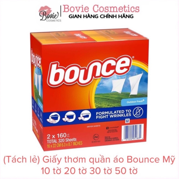 Giấy thơm quần áo bounce mỹ 10 tờ 20 tờ 30 tờ 50 tờ