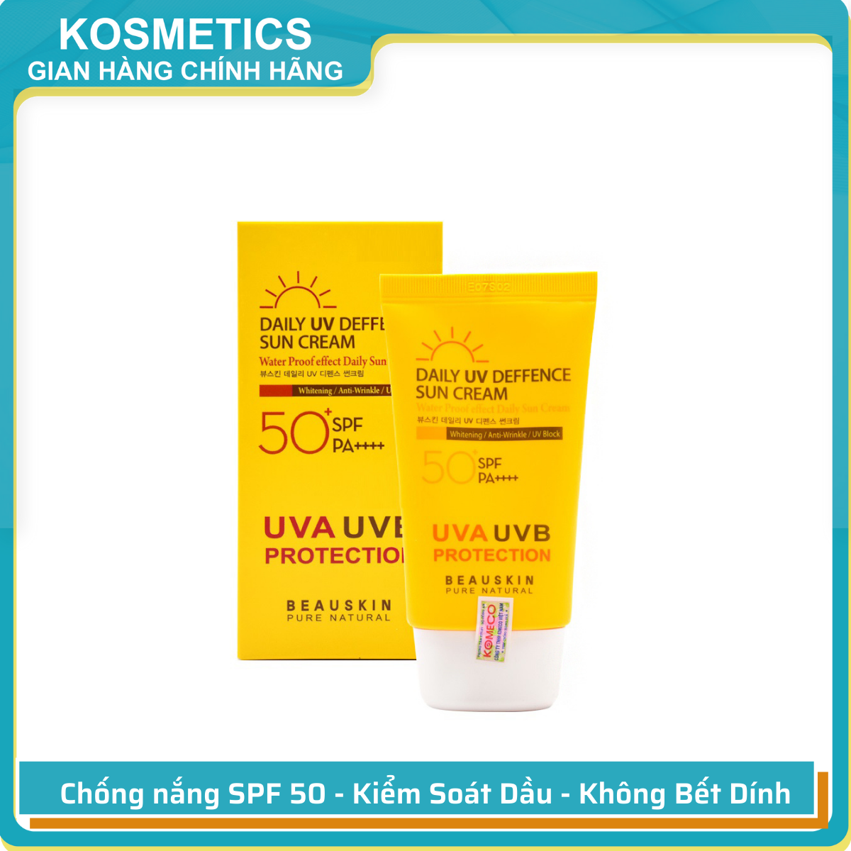 [HCM]Kem chống nắng kiểm soát dầu chống thấm nước BEAUSKIN Daily UV Deffence Sun Cream 50ml