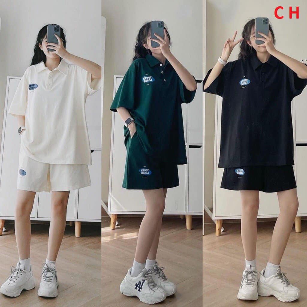 Sét đùi polo logo YOUTH Chất cotton su mịn đẹp Fom thụng unisex