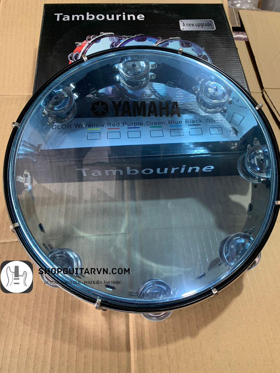 Trống gõ bo yamaha viền đen xi inox cao cấp, lục lac gõ bo tambourine